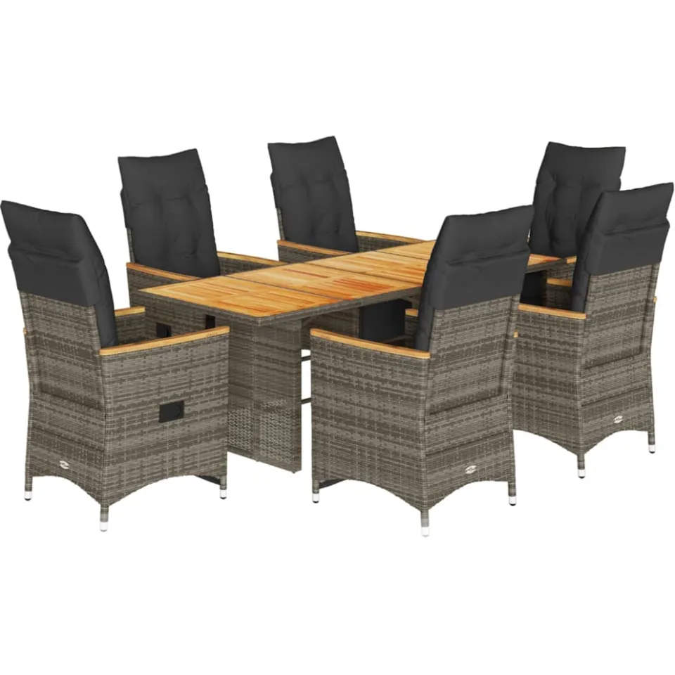 vidaXL 7-delige Bistroset met kussens poly rattan grijs, foto 3