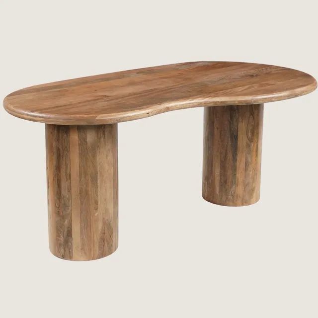 Niva Home Organische Eettafel 220 cm Mangohout – Bruin – Houten Kolom Onderstel – Modern Design – 6-7 Personen