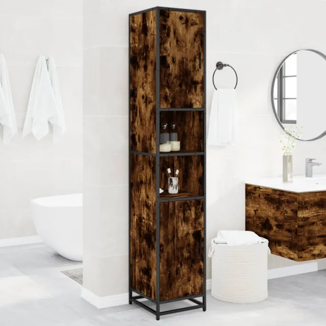 vidaXL Badkamerkast 35x37,5x188,5 cm hout en metaal gerookt eikenkleur Bruin