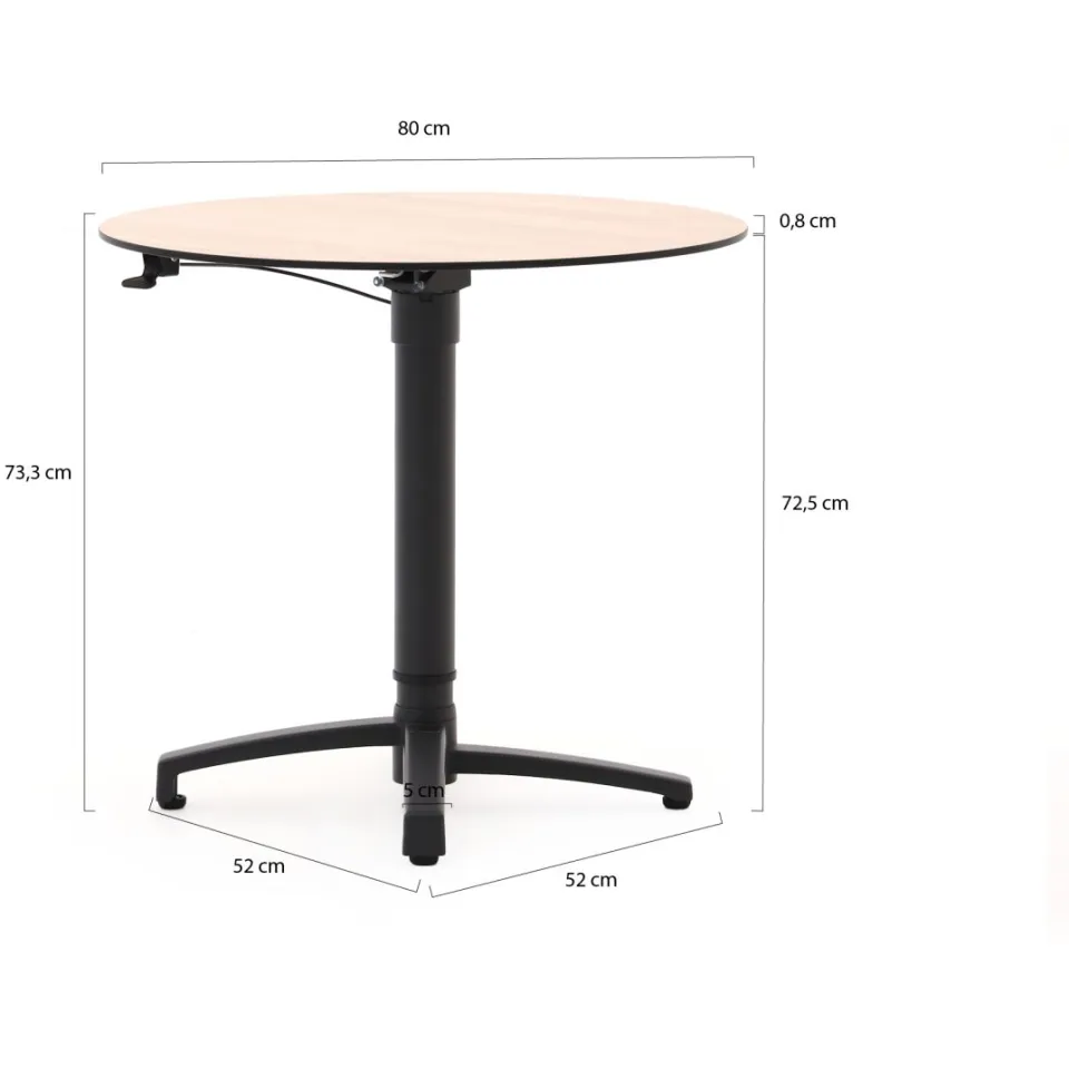 Bellagio tuinmeubelen Bellagio Canzo klaptafel Ø80 (h:73/109cm) verstelbaar zwart, foto 2