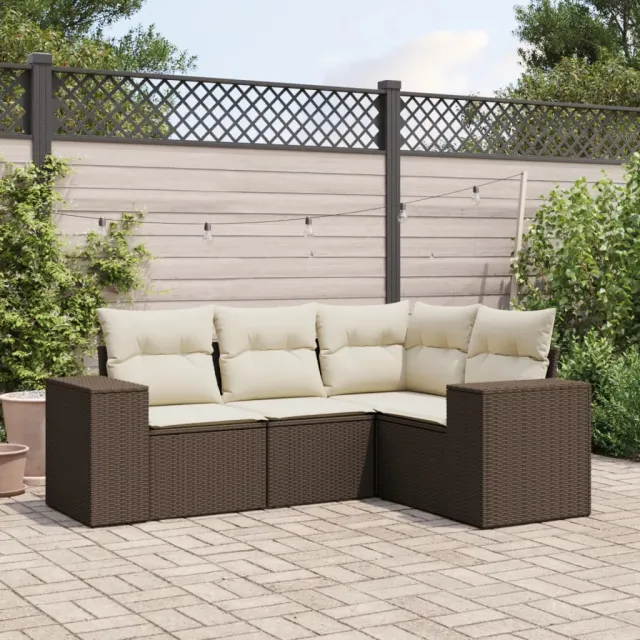 vidaXL 4-delige Loungeset met kussens poly rattan bruin, foto 2