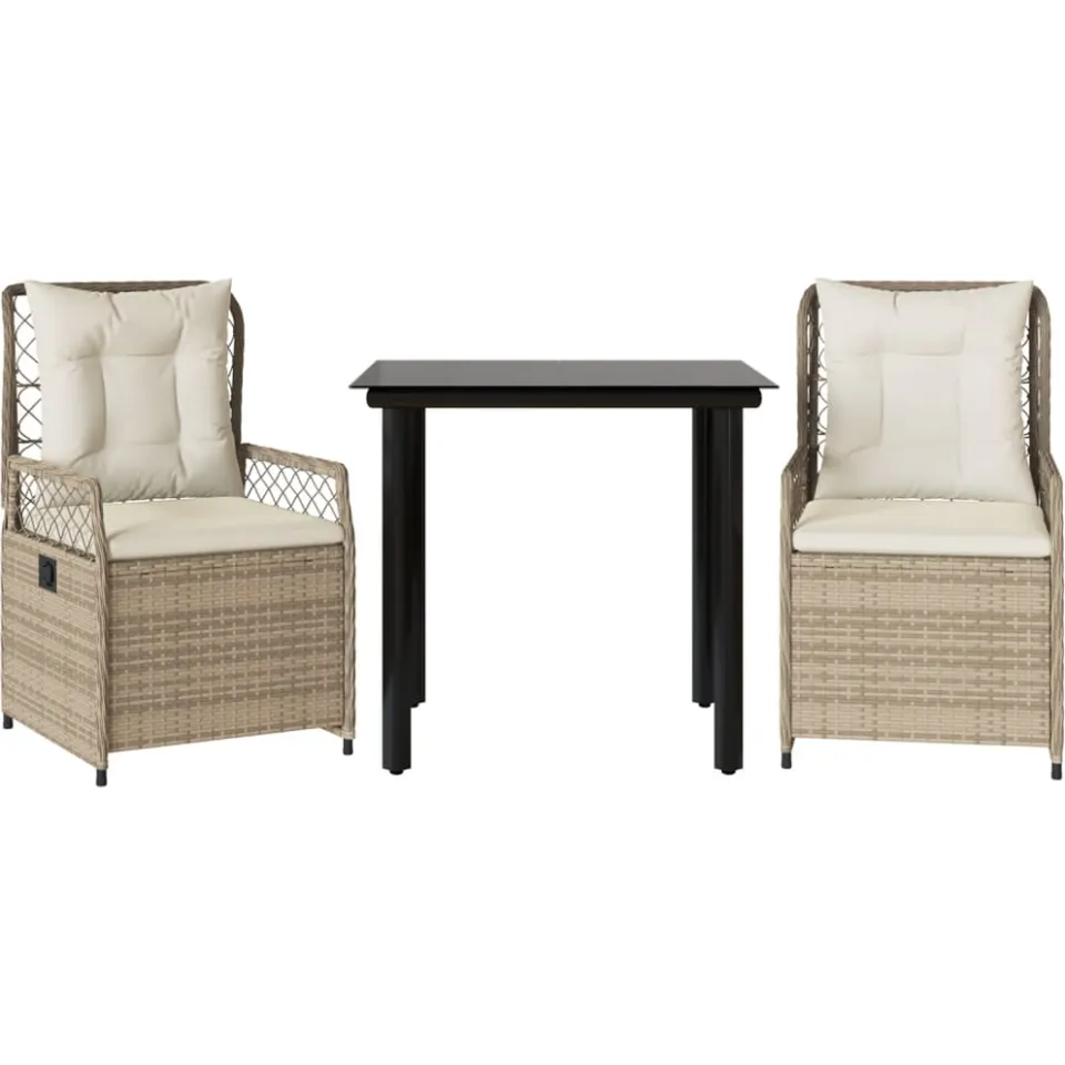 vidaXL 3-delige Tuinset met kussens poly rattan beige, foto 3