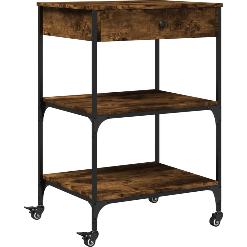 vidaXL Keukentrolley 60x48x89,5 cm bewerkt hout gerookt eikenkleurig Bruin
