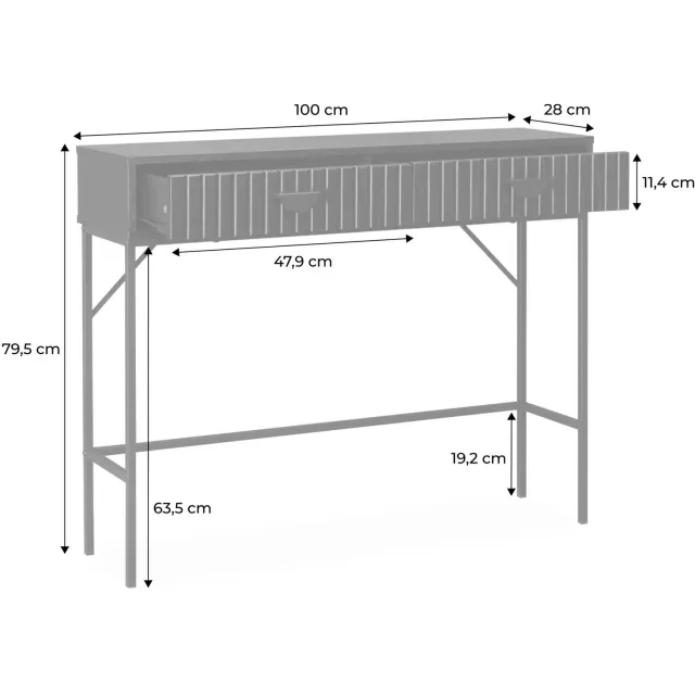 sweeek Sidetable met 2 laden met zwart gegroefd houteffect, zwarte metalen poten
