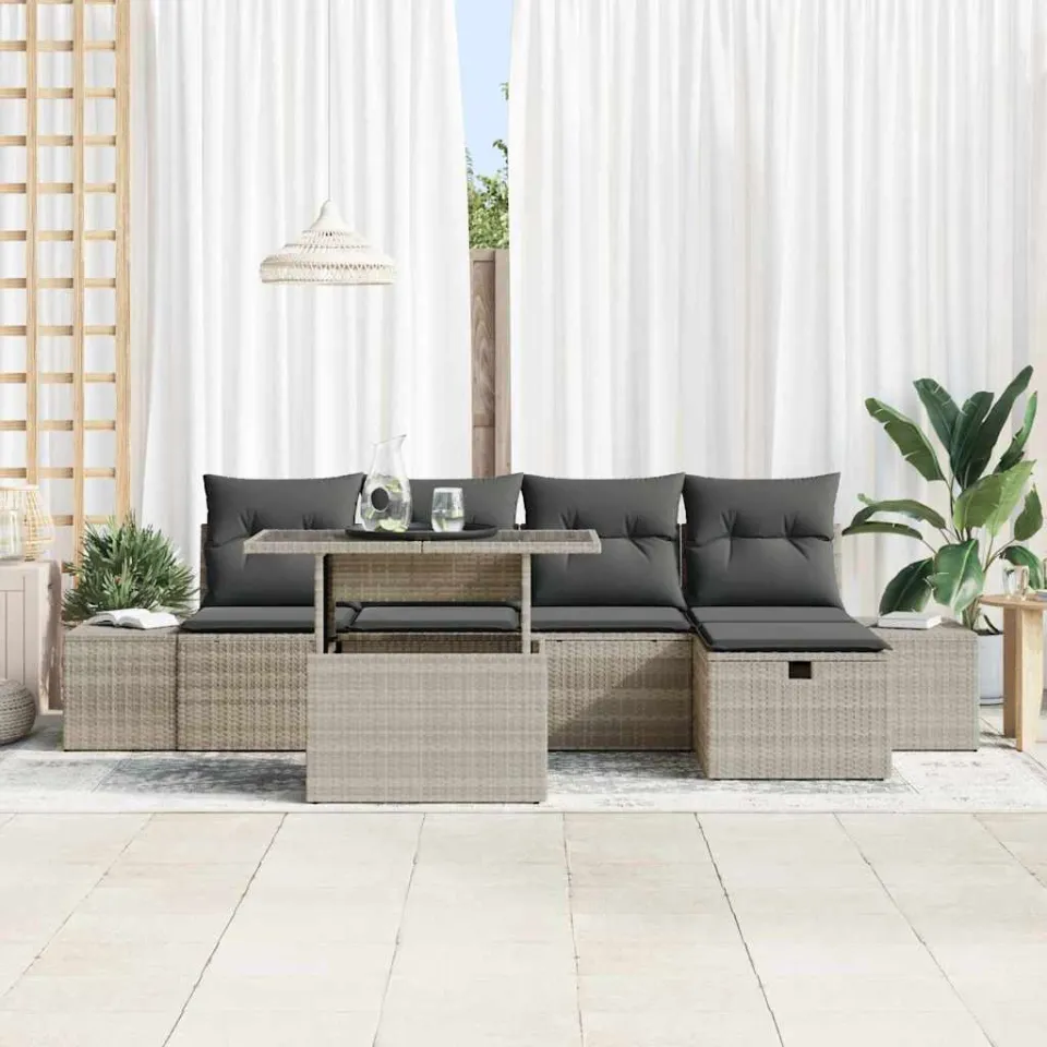 vidaXL Tuin Sofa Set 6 st Poly riet zwart, foto 2
