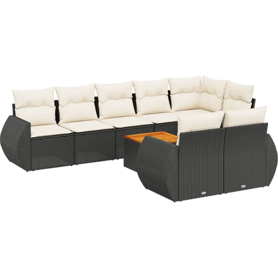 vidaXL 9-delige Loungeset met kussens poly rattan zwart, foto 3
