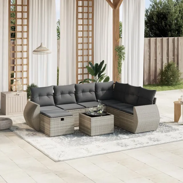 vidaXL 8-delige Loungeset met kussens poly rattan lichtgrijs grijs, foto 2