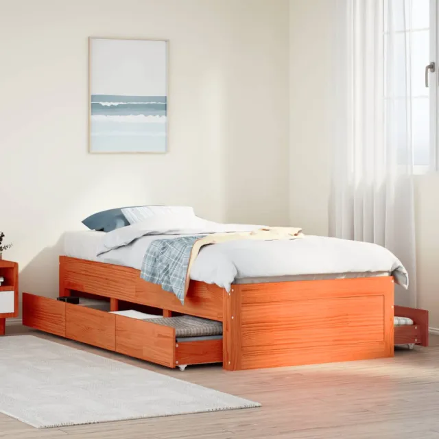 vidaXL Bedframe zonder matras met lades grenenhout wasbruin 100x200 cm