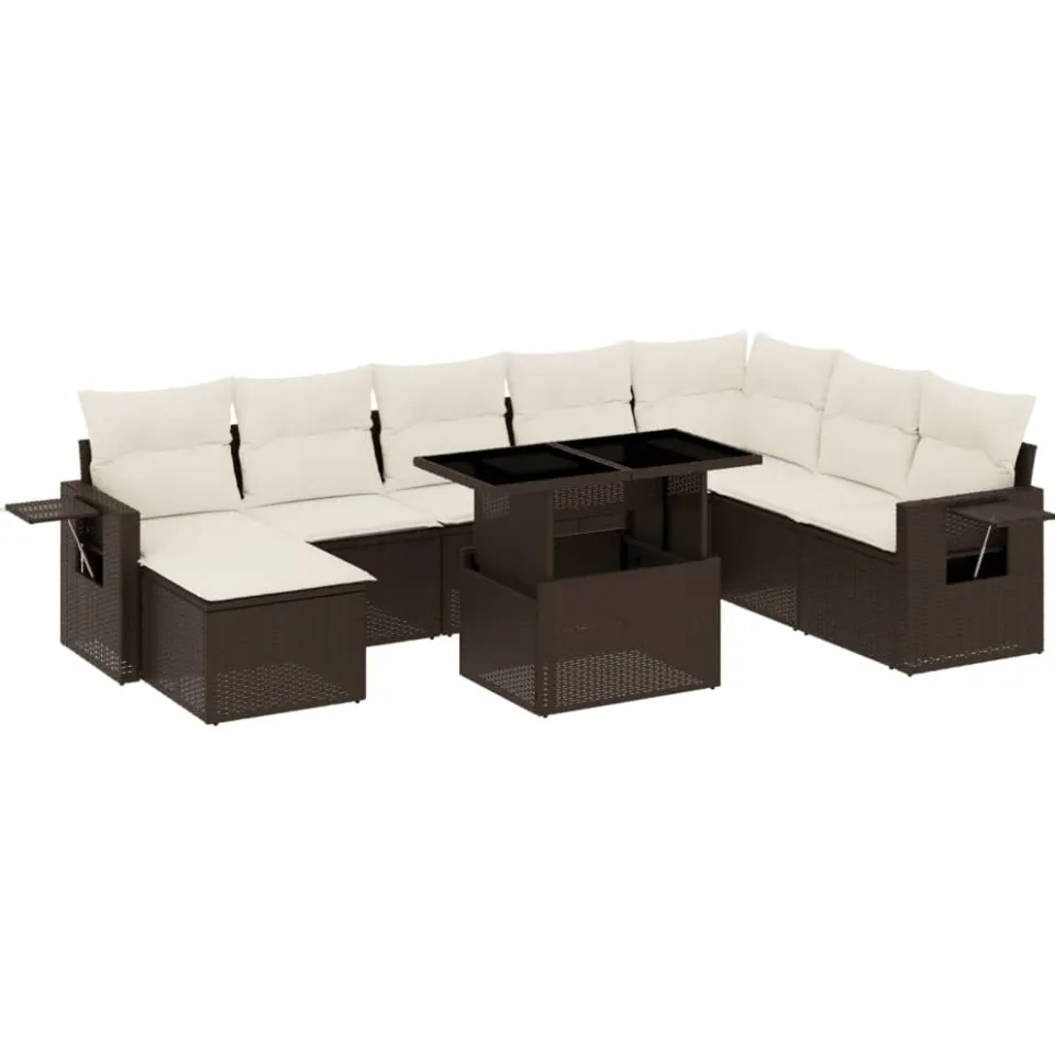 vidaXL 9-delige Loungeset met kussens poly rattan bruin, foto 4