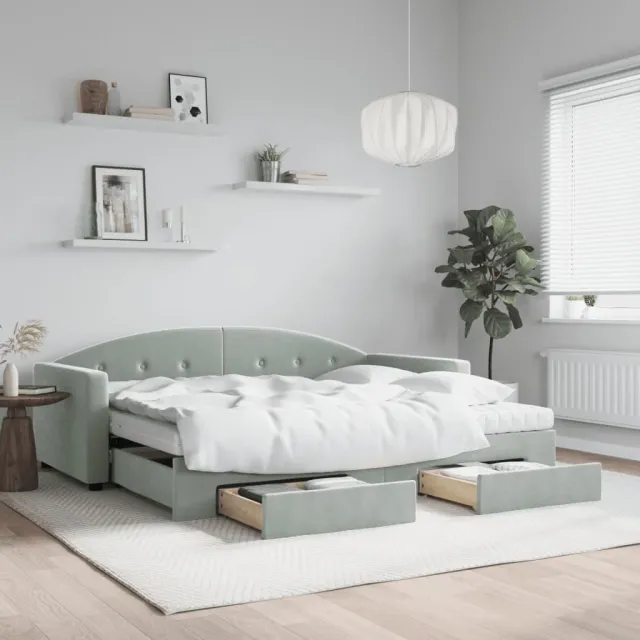 vidaXL Slaapbank onderschuifbed en lades 90x190 cm fluweel lichtgrijs