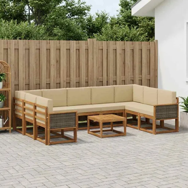 vidaXL Buiten bankenset 10 st 9-zits Natuurlijk en Beige