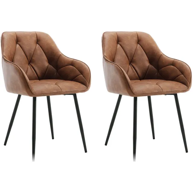 Klarven Eetkamerstoelen Leer bruin - Fluwelen Eetkamerstoelen - Dining Chairs - Eetkamerstoelen Set van 4 - Ergonomisch comfortabele zit - Metalen frame - Draagvermogen 120 kg - B56xd53xh83,5cm