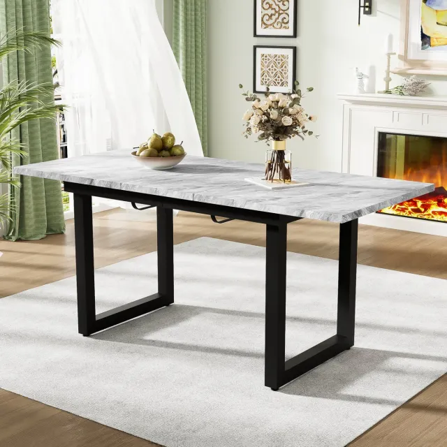 Sweiko Uitbreidbare eettafel, Ruimtebesparende Multifunctionele eettafel, Industriële eettafel, rechthoekige eettafel, koffievrijetijdstafel, moderne minimalistische ijzeren eettafel, Betonlook + Zwart