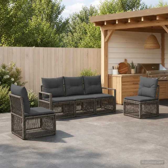 vidaXL Tuinbankenset 5 st 5-zits Grijs poly rattan, foto 2