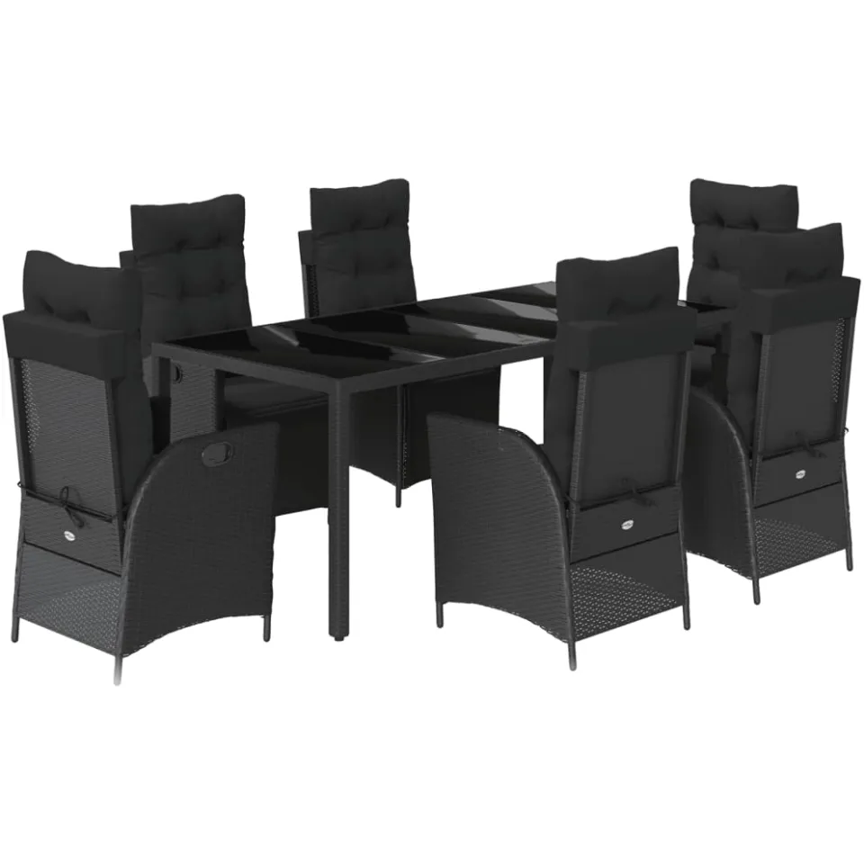 vidaXL 7-delige Tuinset met kussens poly rattan zwart, foto 3