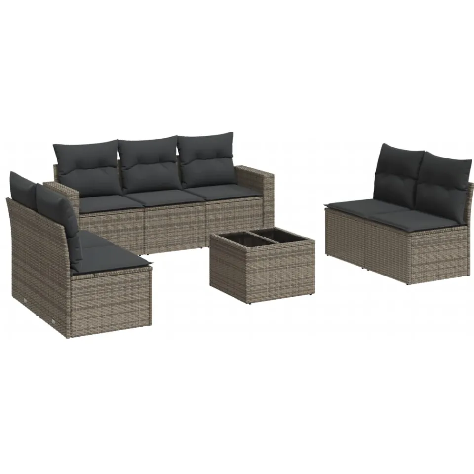 vidaXL 8-delige Loungeset met kussens poly rattan grijs