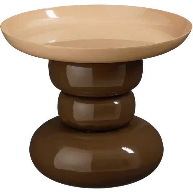 Mica Decorations Zita Bijzettafel - Bijzettafeltje Rond - Woonkamer Decoratie - 34 x 41 cm - IJzer, MDF, Fluweel - Bruin Creme