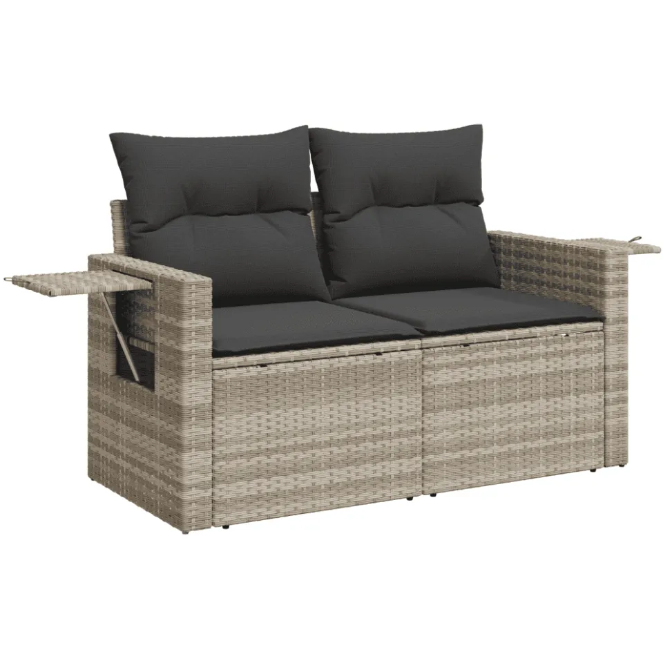 vidaXL 4-delige Loungeset met kussens poly rattan lichtgrijs grijs, foto 4