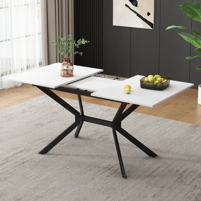 Maisentiel Uitschuifbare eettafel 120-160 x 80 cm - MDF blad, metalen poten, wit