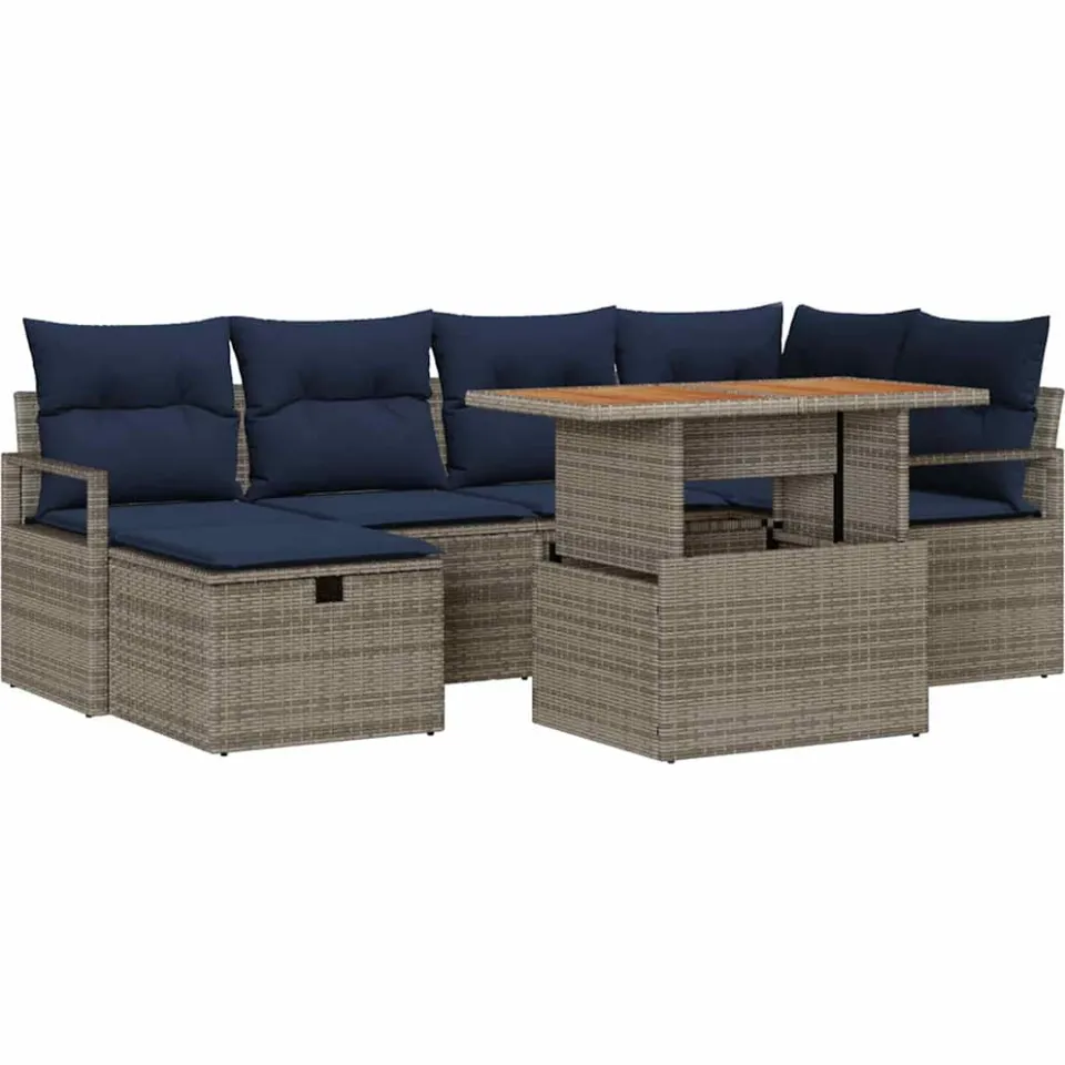 vidaXL Tuinbankenset 7 st Grijs poly rattan