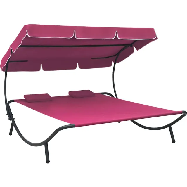 vidaXL Loungebed met luifel en kussens roze