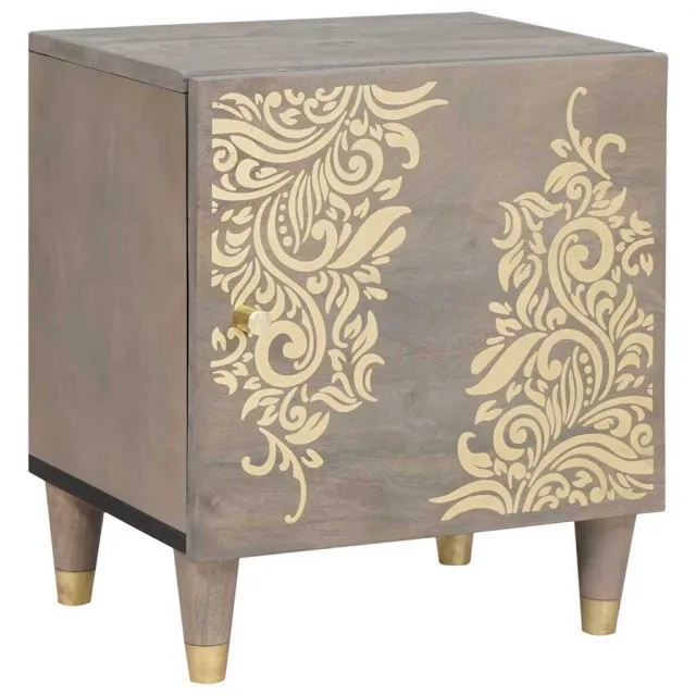 vidaXL Nachtkastje met Deur Grijs 40 x 33 x 46 cm Massief Mango Hout Bruin
