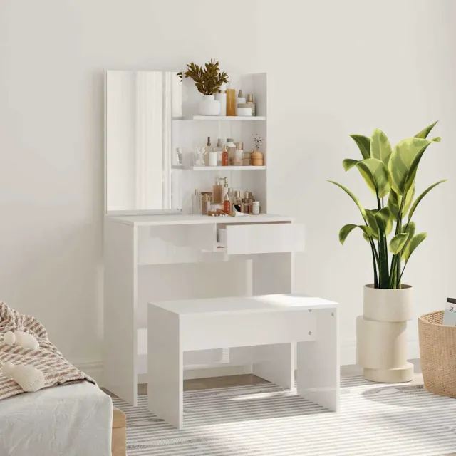 vidaXL Kaptafelset 74,5x40x141 cm hoogglans wit, foto 2