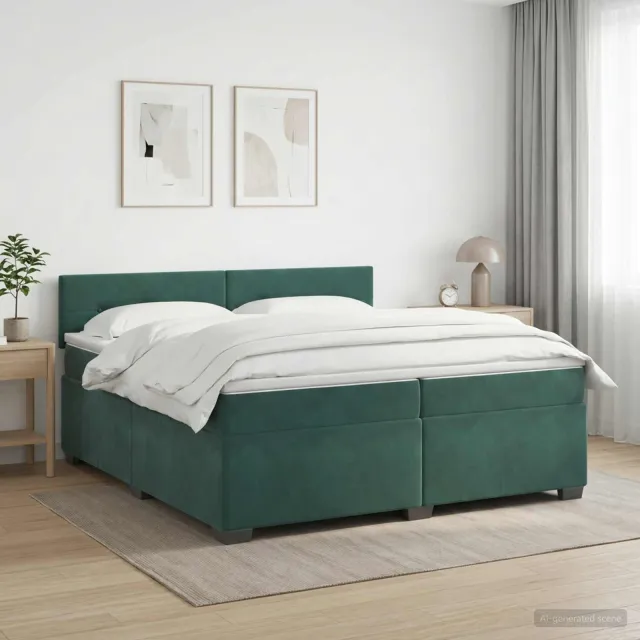 vidaXL Boxspring Bed met Matras en LED Donkergroen 200 x 200 cm