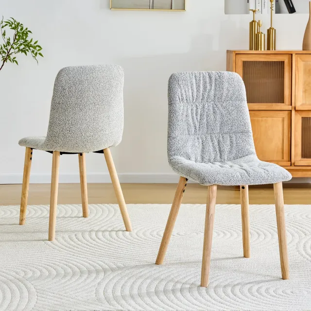 COVREO Eetkamerstoel 88 cm - set van 2, lichtgrijze stof, poten van eikenhout Lichtgrijs