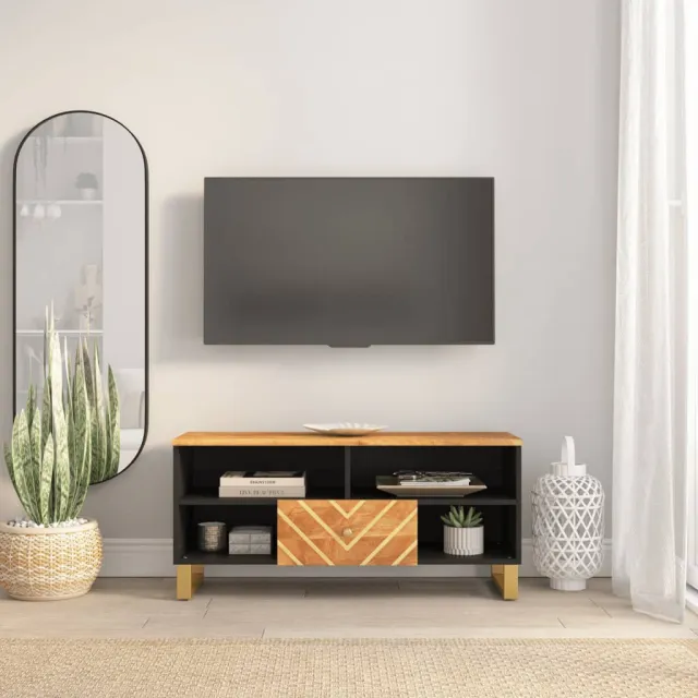 vidaXL Tv-meubel 100x33,5x46 cm massief mangohout bruin en zwart, foto 2