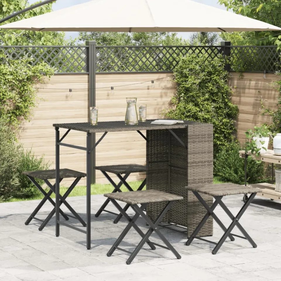 vidaXL 5-delige Tuinset inklapbaar poly rattan grijs, foto 2