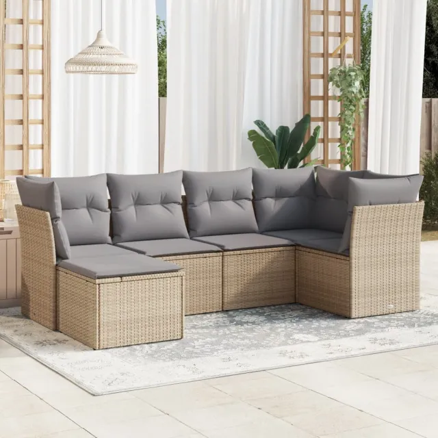 vidaXL 6-delige Loungeset met kussens poly rattan beige, foto 2