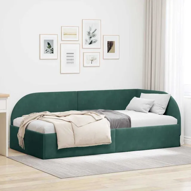 vidaXL Hoekbedframe Donkergroen 90 x 200 cm fluweel
