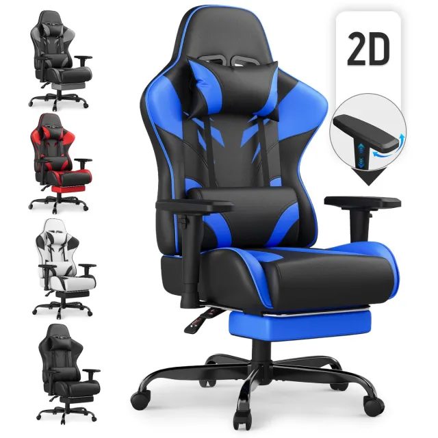 Devoko Ergonomische Bureaustoel – 2D Verstelbare Armleuningen – Rugleuning 90-135° – Voetensteun – 150 kg Draagvermogen – Stil Wielen – Zwart blauw