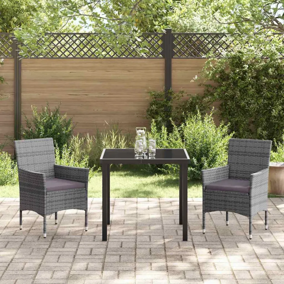 vidaXL Tuin eettafelset 3 st Grijs poly rattan, foto 3