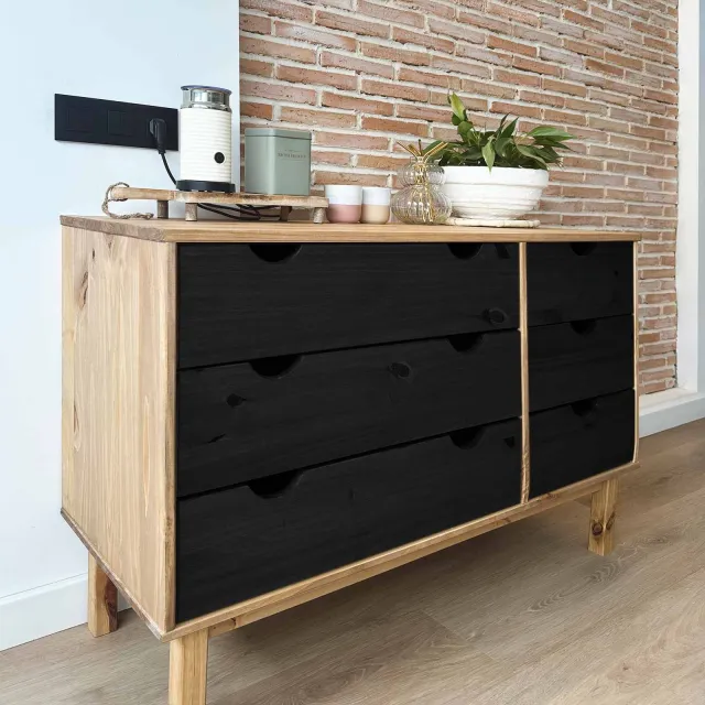 vidaXL Ladenkast OTTA Zwart 111 x 43 x 73,5 cm Massief grenenhout