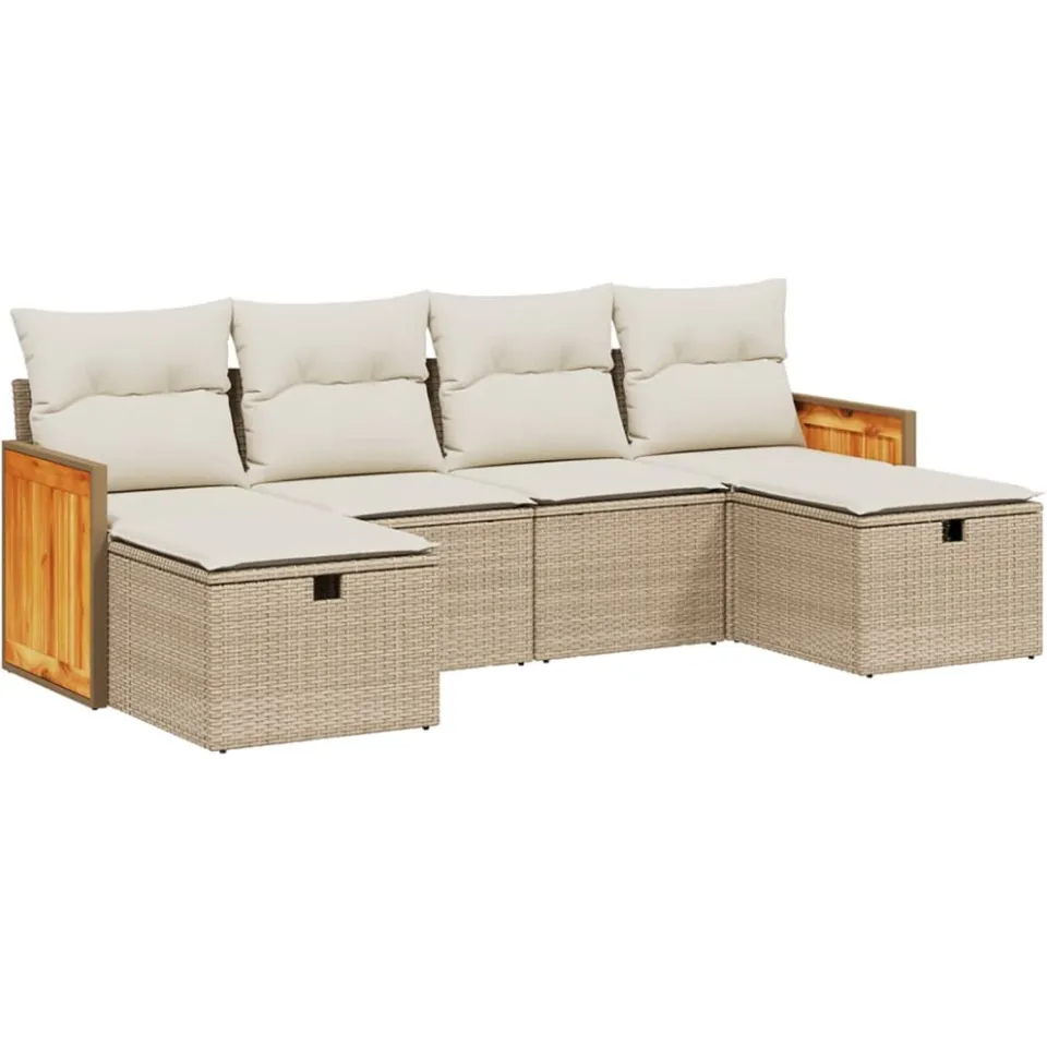 vidaXL 6-delige Loungeset met kussens poly rattan beige, foto 3