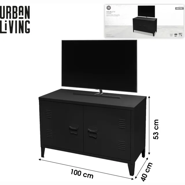 Urban Living "INDUSTRIEL BLACK" TV-meubel van metaal met 2 deuren 100x40xH53 cm