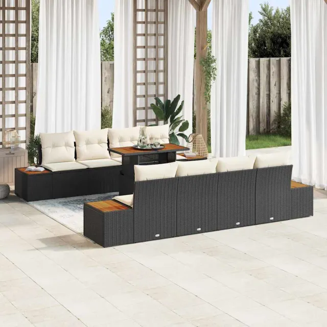 vidaXL Tuin Sofa Set 9 st Zwart Poly riet, foto 2