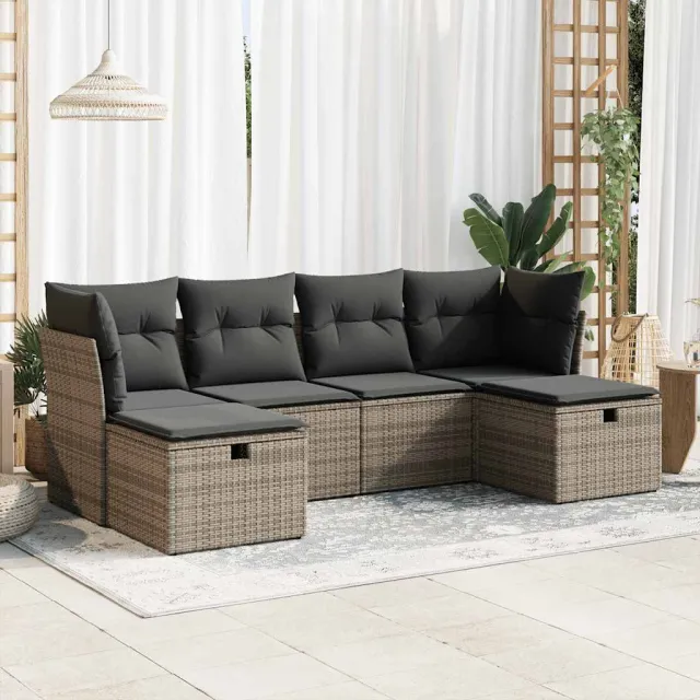 vidaXL 6-delige Loungeset met kussens poly rattan grijs, foto 2