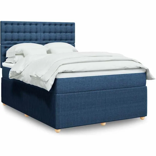 vidaXL Boxspring met matras stof blauw 140x190 cm