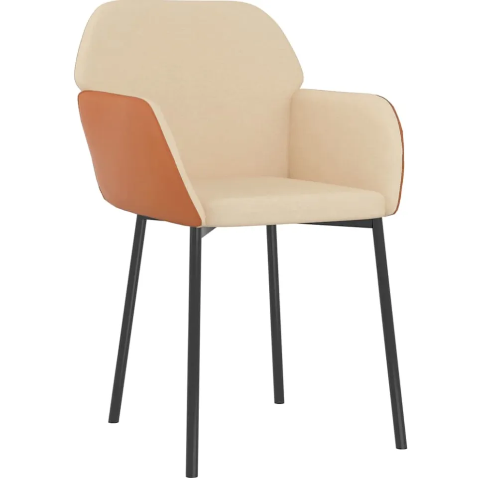 vidaXL Eetkamerstoelen 2 st stof en kunstleer crèmekleurig