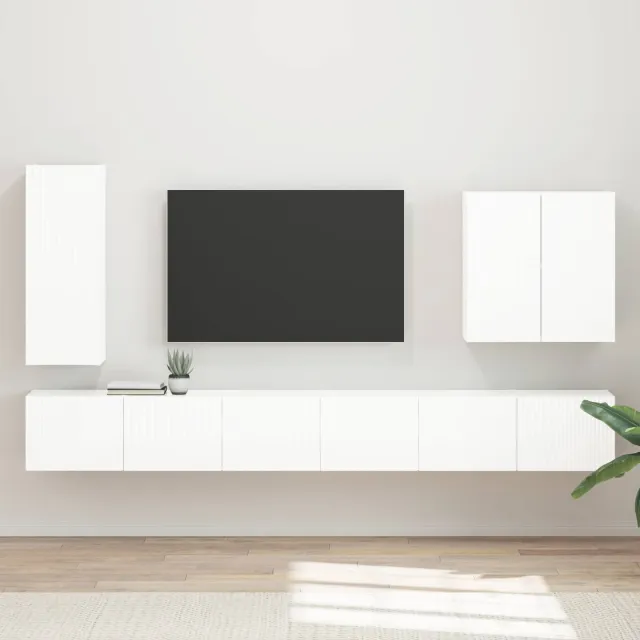 vidaXL TV Wandkast Set 6 st Hoogglans wit
