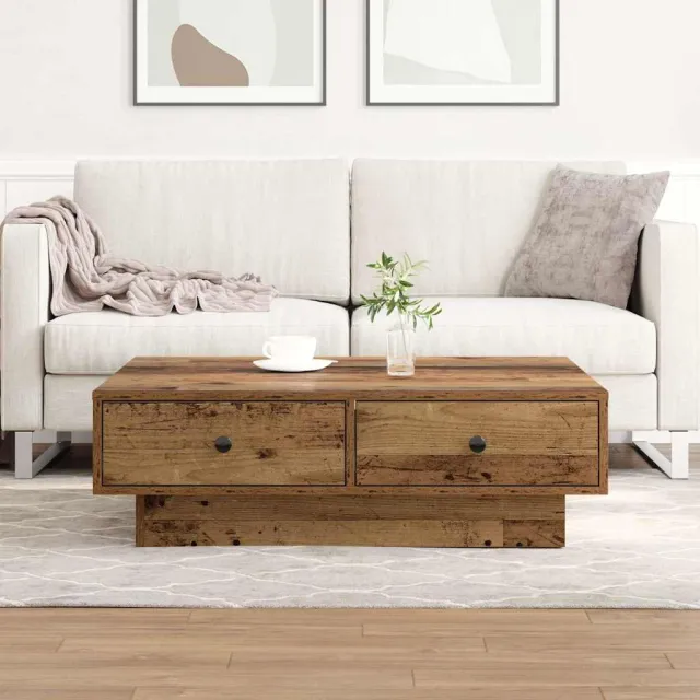 vidaXL Salontafel Oudhout 90 x 90 x 28 cm Bewerkt hout bruin, foto 2