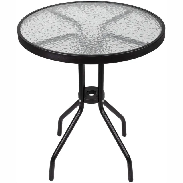 springos Tuintafel | Buitentafel | Bijzettafel Buiten | Metaal | Gehard Glas | Rond | 60 x 70 cm | Zwart