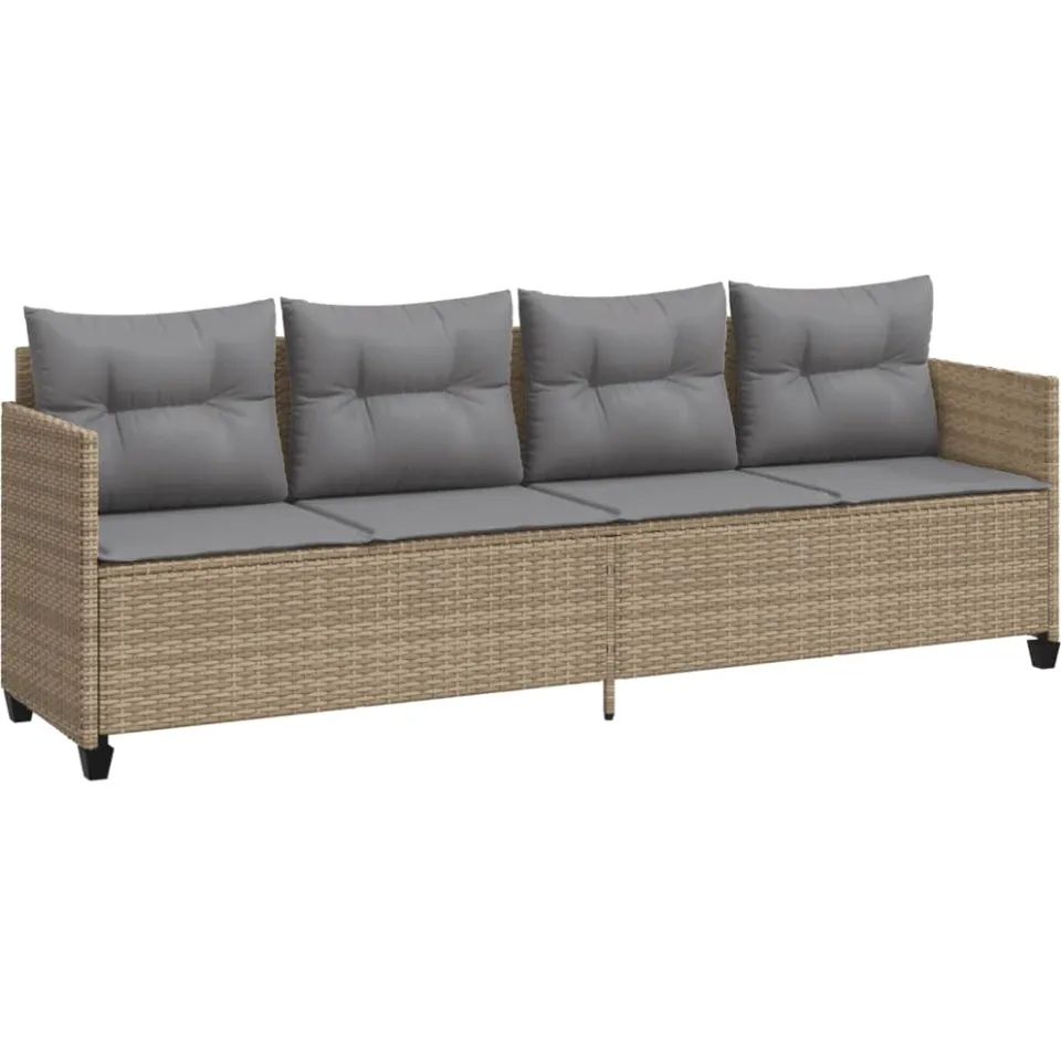 vidaXL 5-delige Loungeset met kussens poly rattan beige