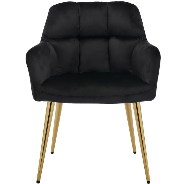 Vente-unique Set van 2 stoelen met armleuningen van fluweel en goudkleurig metaal - Zwart - PEGA