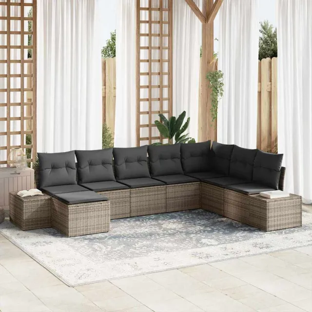 vidaXL Tuin Sofa Set 8 st Grijs poly rattan, foto 2