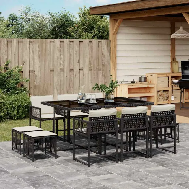 vidaXL 11-delige Tuinset met kussens poly rattan zwart, foto 2