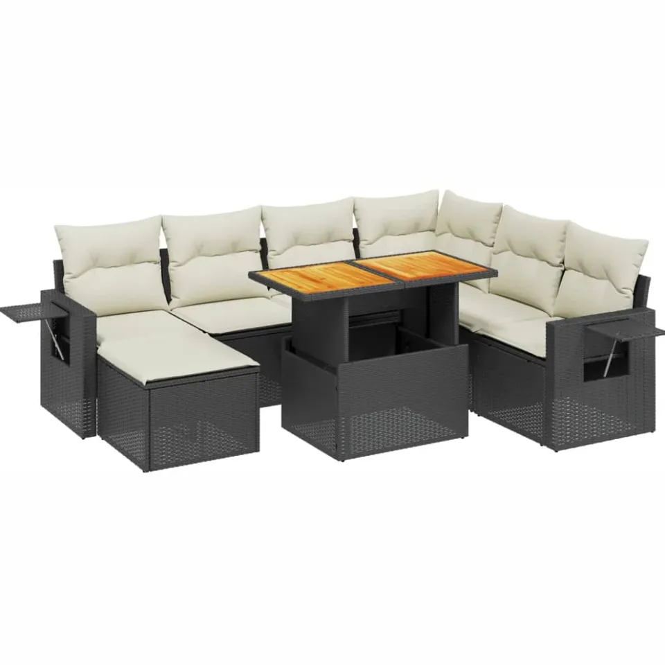 vidaXL 8-delige Loungeset met kussens poly rattan zwart